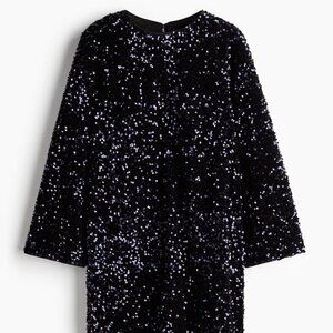 NWT H&M Navy Blue Sequined Dress Flared Sleeves Size M